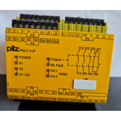 PILZ bezpečnostné relé s muting controller (jednotka na dočasné pozastavenie bezpečnostných funkcií)