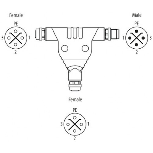 7000-P6901-0000000 T-coupler M12 Power male S-cod. / 2x female S-cod.