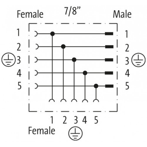 7700-A5T01-0000000 Mini (7/8) 5 pole Tee, Male (Ext.)/2x Female