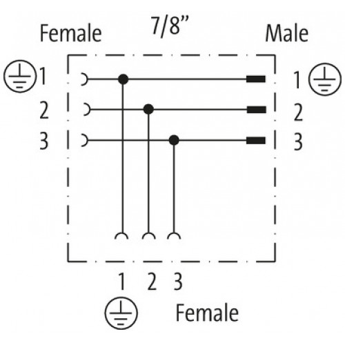 7700-A3T01-0000000 Mini (7/8) 3 pole Tee, Male (Ext.)/2x Female
