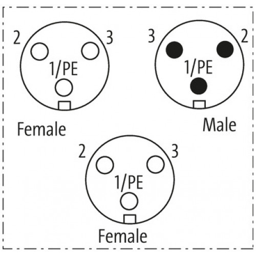 7700-A3T01-0000000 Mini (7/8) 3 pole Tee, Male (Ext.)/2x Female