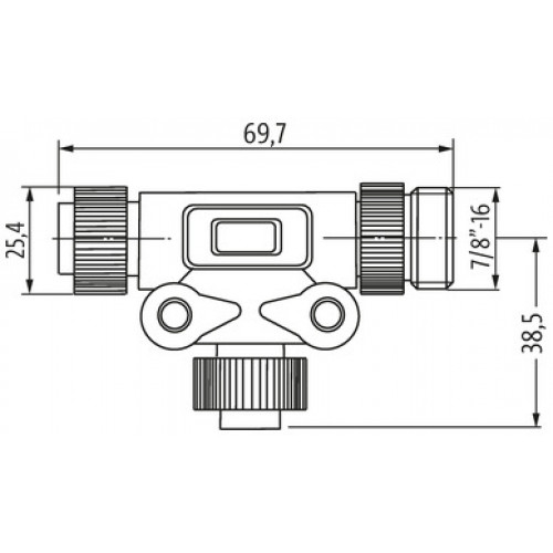 7700-A5T01-0000000 Mini (7/8) 5 pole Tee, Male (Ext.)/2x Female