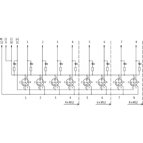 27764 MVP12-V, 6XM12, 4POLE, M23 12POL. CON.