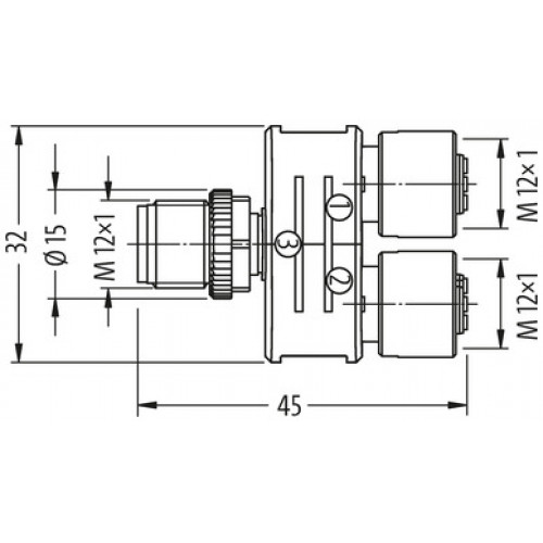 7000-41155-0000000 T-coupler SlimLine M12-male 5p./ 2x M12-female 3p.