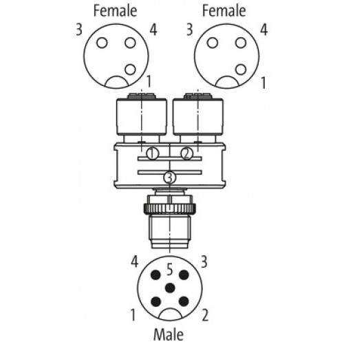 7000-41155-0000000 T-coupler SlimLine M12-male 5p./ 2x M12-female 3p.