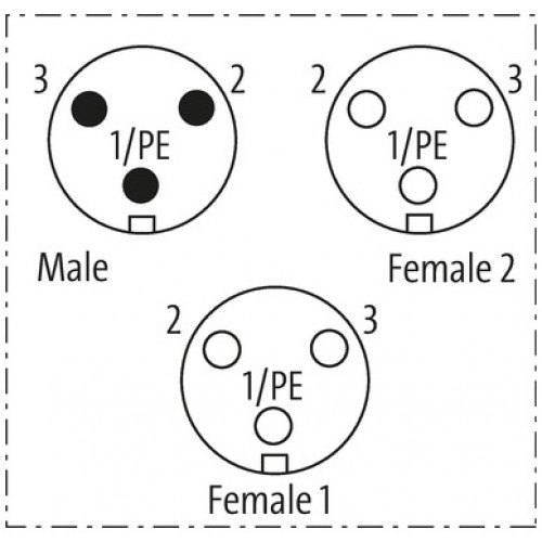 7700-A3T05-0000000 Mini (7/8) 3 pole Tee, Male (Ext.)/2x Female