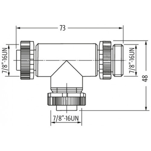 7700-A3T05-0000000 Mini (7/8) 3 pole Tee, Male (Ext.)/2x Female