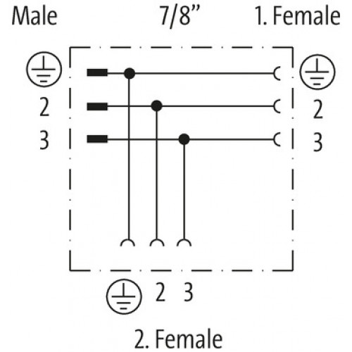 7700-A3T05-0000000 Mini (7/8) 3 pole Tee, Male (Ext.)/2x Female