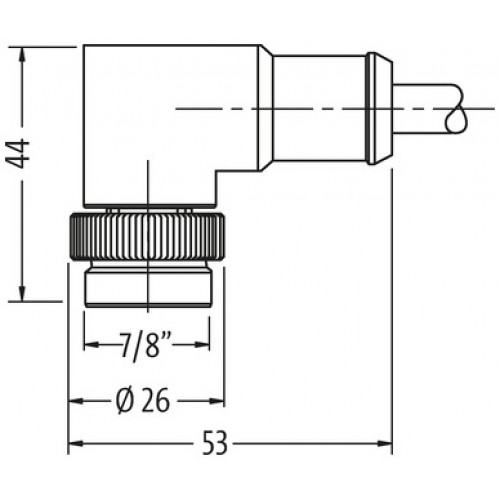 7700-A4011-U1C1000 Mini (7/8) 4 pole, Male (Ext.) 90° w/ Cable
