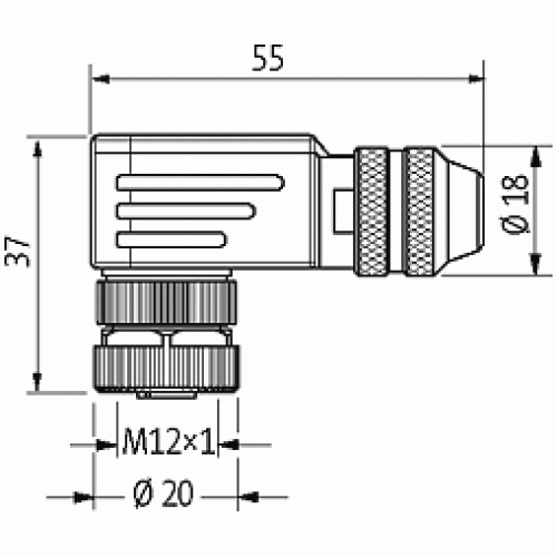 7000-13421-0000000 M12 FEMALE 90° SHIELDED WIREABLE SCREW TERM.