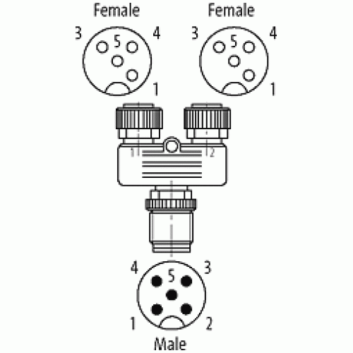 7356-41121-0000000 T coupler M12 male / 2x M12 female