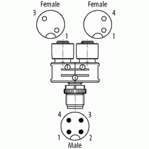 7000-42711-0000000 T-COUPLER SLIMLINE SHIELDED M12 MALE/ 2XM12 FEMALE