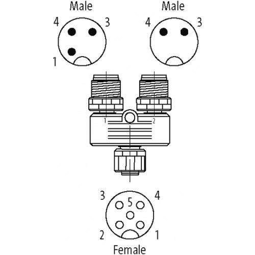 7000-42771-0000000 T-coupler slimline M12-female 5p. / 2x M12 male