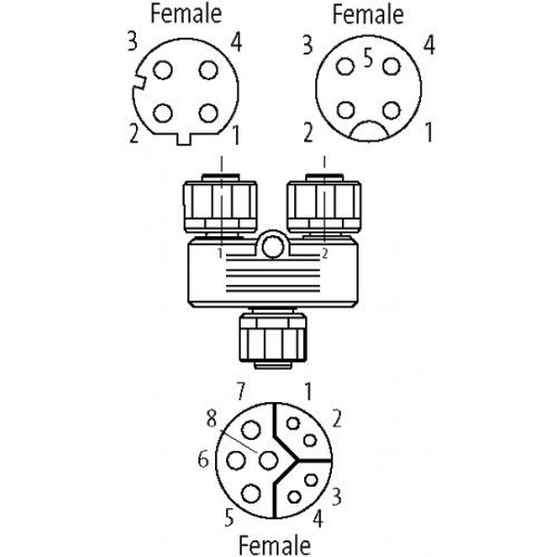 7000-47311-0000000 T coupler M12 female / M12 female+female shielded