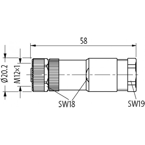 7000-P7411-0000000 M12 female 0° T-coded field-wireable