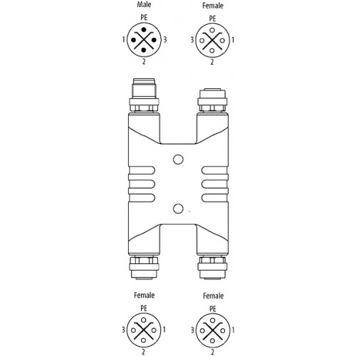 7000-P6902-0000000 H-coupler M12 Power male S-cod. / 3x female S-cod.