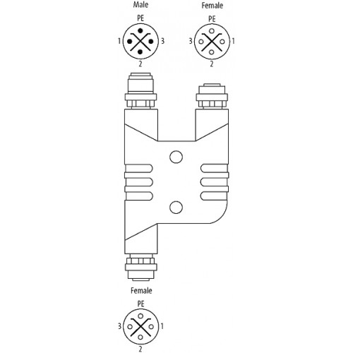 7000-P6903-0000000 h-coupler M12 Power male S-cod. / 2x female S-cod.