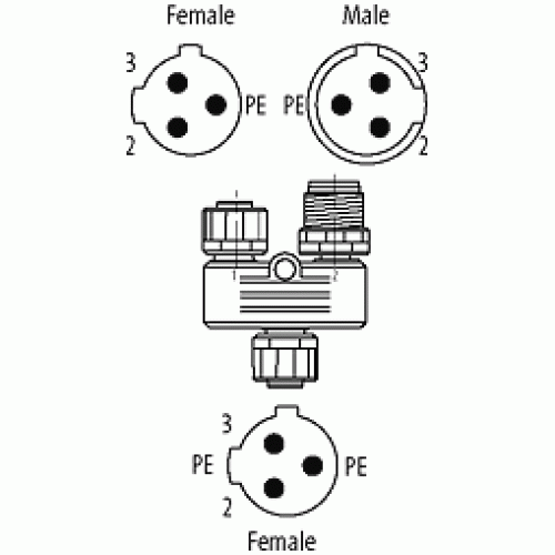 7023-52101-0000000 T-coupler M12 female / M12 male/female 230V C-cod