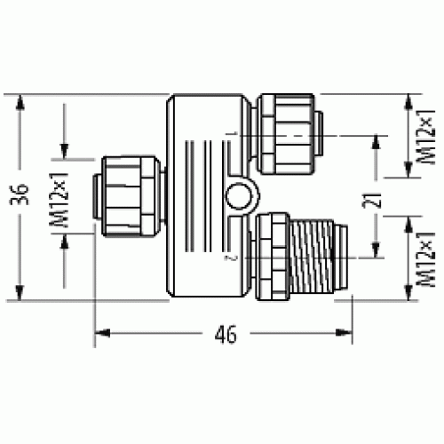 332762 T-COUPLER M12 FEMALE/M12 FEMALE+M12 MALE 0°