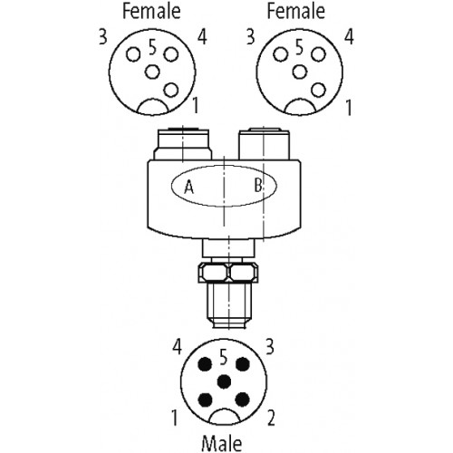 7024-41131-0000000 T-Coupler M12 male 5pol./2x female 4pol. F&B PRO