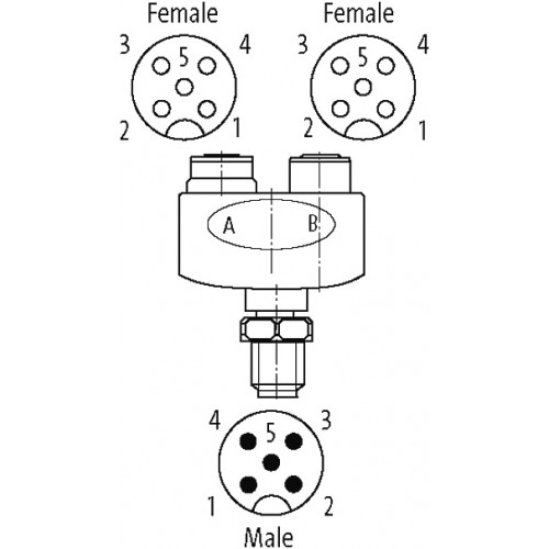 7024-41151-0000000 T-Coupler M12 male 5pol./2x female 5pol. F&B PRO