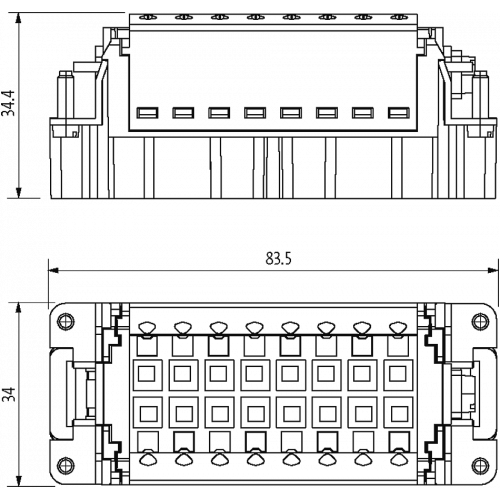70MH-ES6U2-FP05020 B16 male 6+2-pole, Push-in, 800/500 V, 16 A