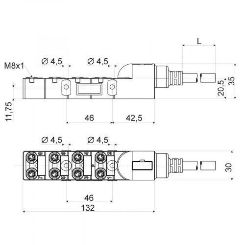 ZAA07R602 Connection Box for M8 × 1; 4-pin; 8 Ports