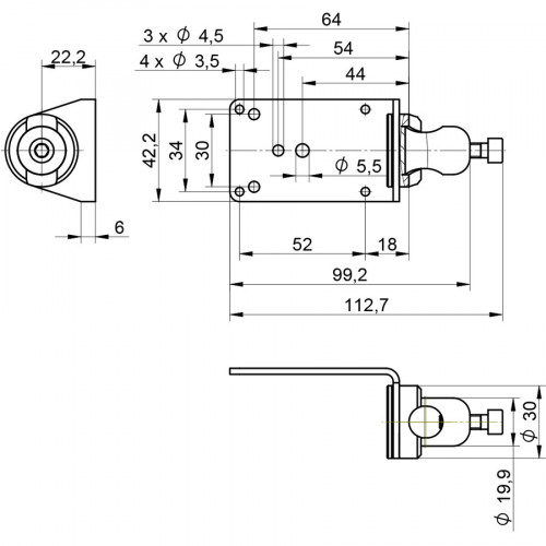WR1S12VA Mounting System for 40 × 40 × 55 mm (Q/1Q) and Reflectors